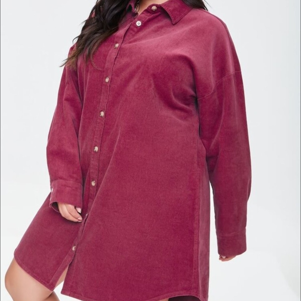 Corduroy Shirt Dress Burgundy Long Sleeve 2X Plus Size Forever 21 New Tags Fall